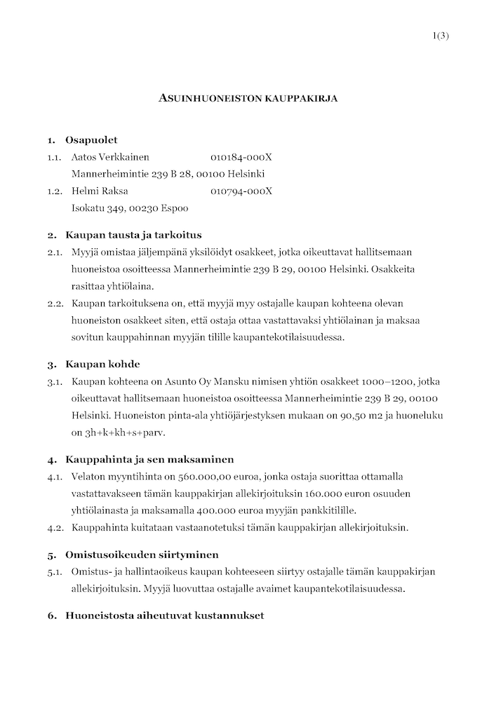 Asunnon Kauppakirja Laadi Laadukas Kauppakirja