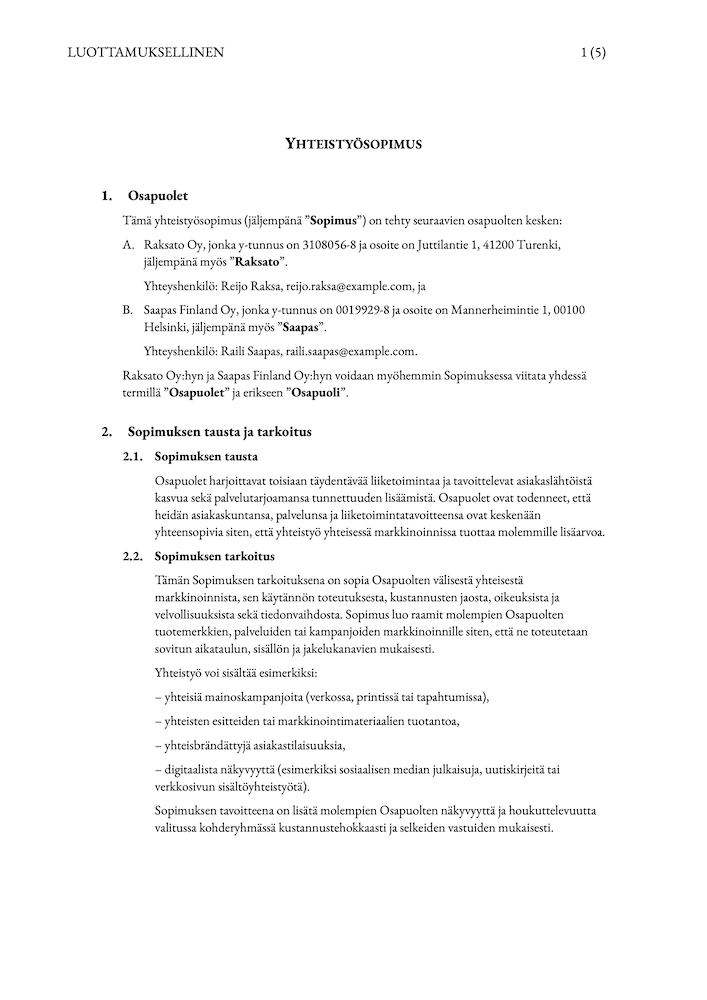 YhteistyoÌsopimus - malli