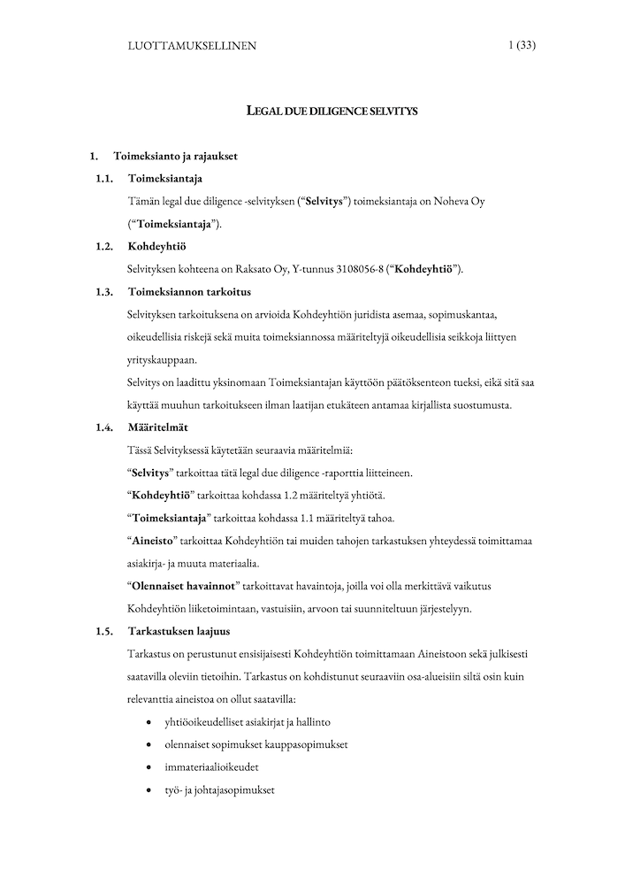 Legal due diligence – DD esimerkki